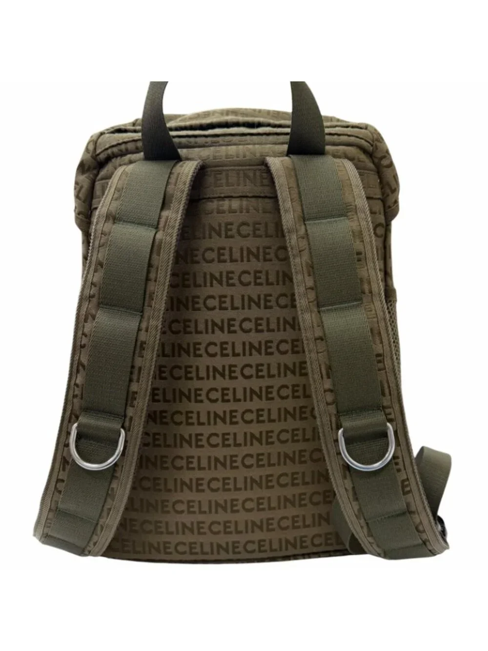 Celine Canvas Partial Leather Logo All Over Pattern Trekking Backpack Khaki - Picture 4 of 10